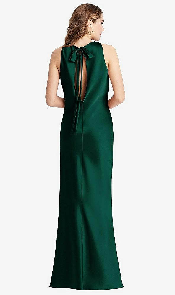 Front View - Hunter Green Tie Neck Low Back Maxi Tank Dress - Marin