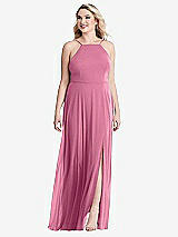Alt View 1 Thumbnail - Orchid Pink High Neck Chiffon Maxi Dress with Front Slit - Lela