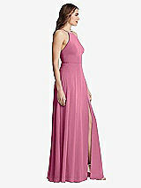Side View Thumbnail - Orchid Pink High Neck Chiffon Maxi Dress with Front Slit - Lela