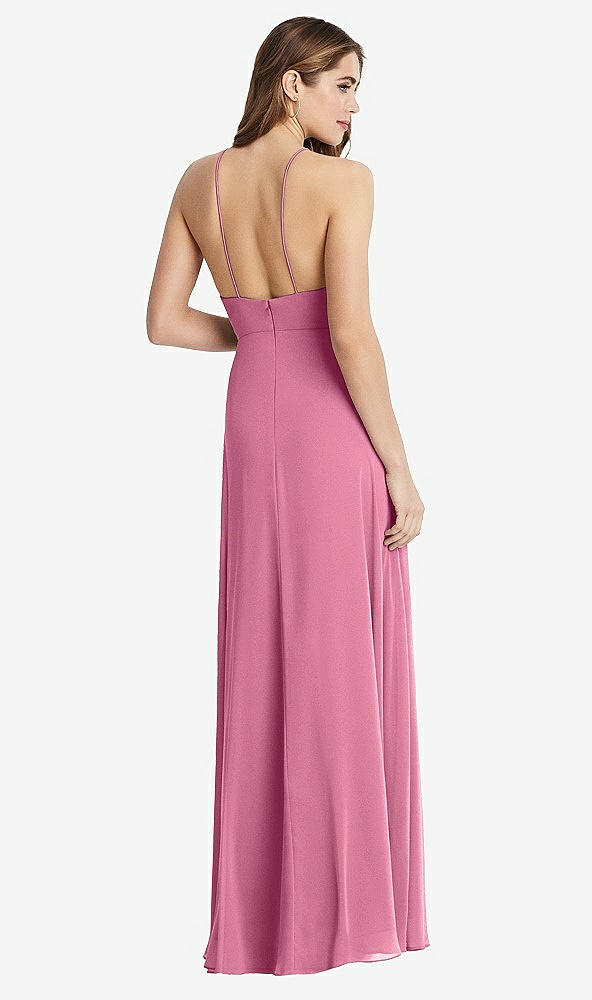 Back View - Orchid Pink High Neck Chiffon Maxi Dress with Front Slit - Lela