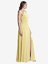 Side View Thumbnail - Pale Yellow High Neck Chiffon Maxi Dress with Front Slit - Lela