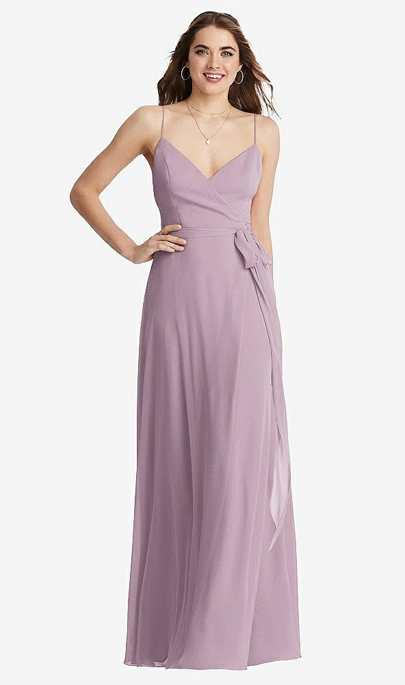 Front View - Suede Rose Chiffon Maxi Wrap Dress with Sash - Cora