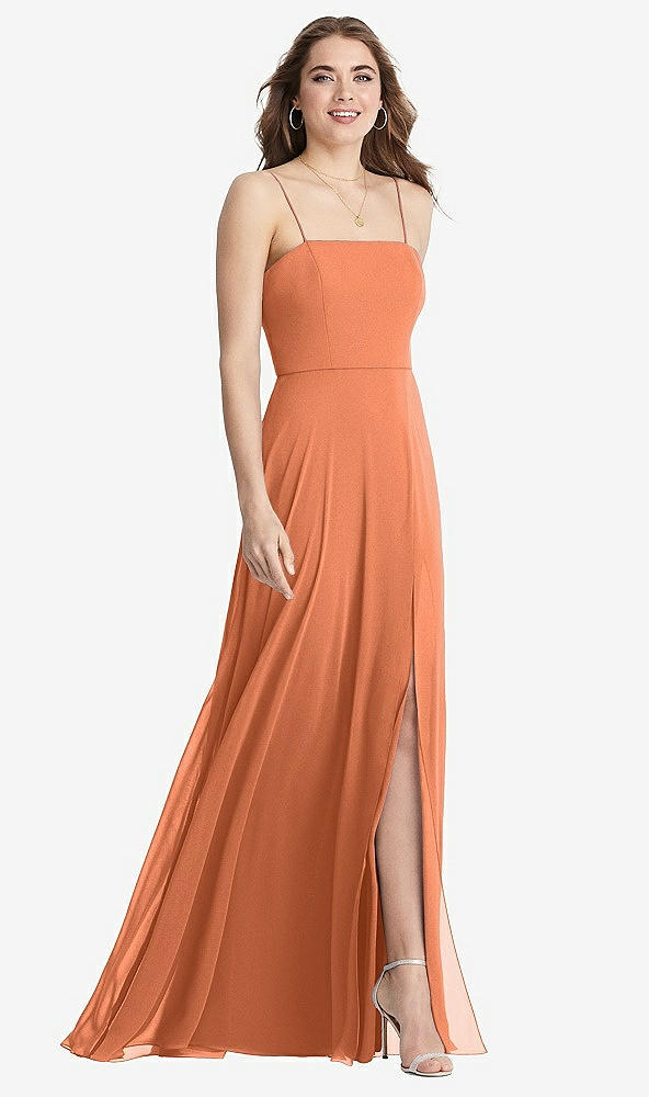 Front View - Sweet Melon Square Neck Chiffon Maxi Dress with Front Slit - Elliott