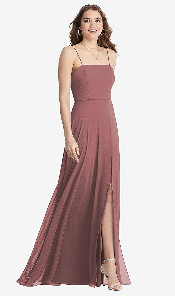 Front View - Rosewood Square Neck Chiffon Maxi Dress with Front Slit - Elliott