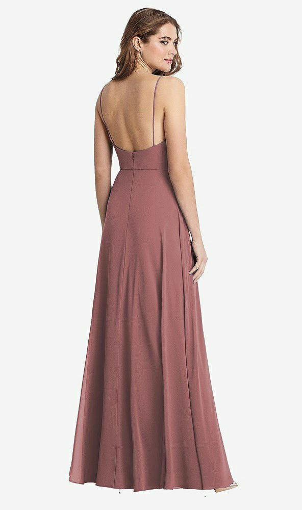 Back View - Rosewood Square Neck Chiffon Maxi Dress with Front Slit - Elliott