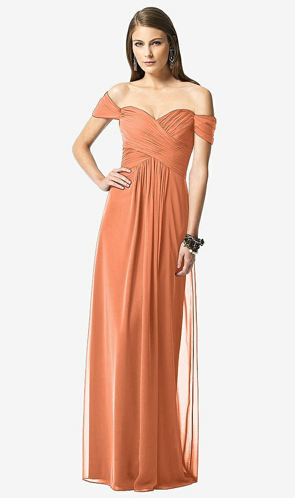 Front View - Sweet Melon Off-the-Shoulder Ruched Chiffon Maxi Dress - Alessia