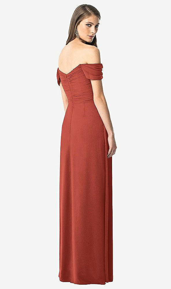 Back View - Amber Sunset Off-the-Shoulder Ruched Chiffon Maxi Dress - Alessia