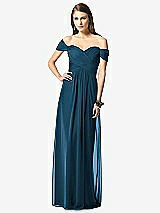 Front View Thumbnail - Atlantic Blue Off-the-Shoulder Ruched Chiffon Maxi Dress - Alessia
