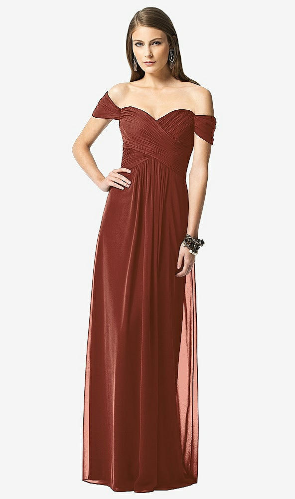 Front View - Auburn Moon Off-the-Shoulder Ruched Chiffon Maxi Dress - Alessia