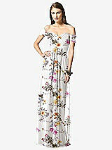 Front View Thumbnail - Butterfly Botanica Ivory Off-the-Shoulder Ruched Chiffon Maxi Dress - Alessia