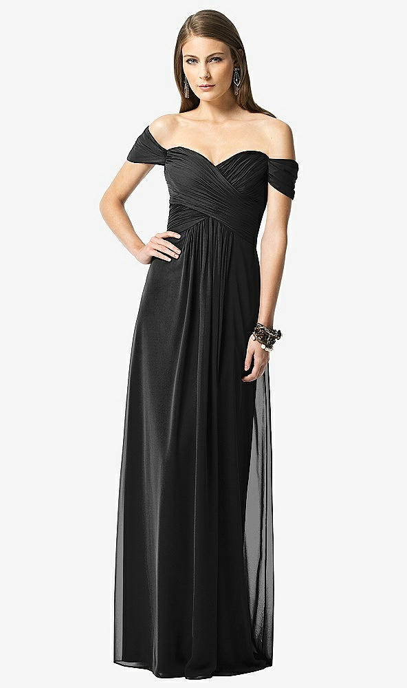 Front View - Black Off-the-Shoulder Ruched Chiffon Maxi Dress - Alessia
