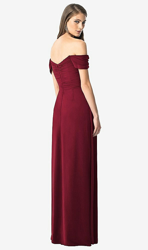 Back View - Burgundy Off-the-Shoulder Ruched Chiffon Maxi Dress - Alessia