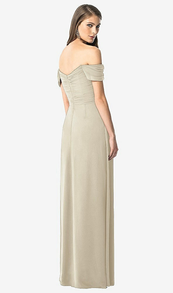 Back View - Champagne Off-the-Shoulder Ruched Chiffon Maxi Dress - Alessia
