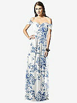 Front View Thumbnail - Cottage Rose Dusk Blue Off-the-Shoulder Ruched Chiffon Maxi Dress - Alessia