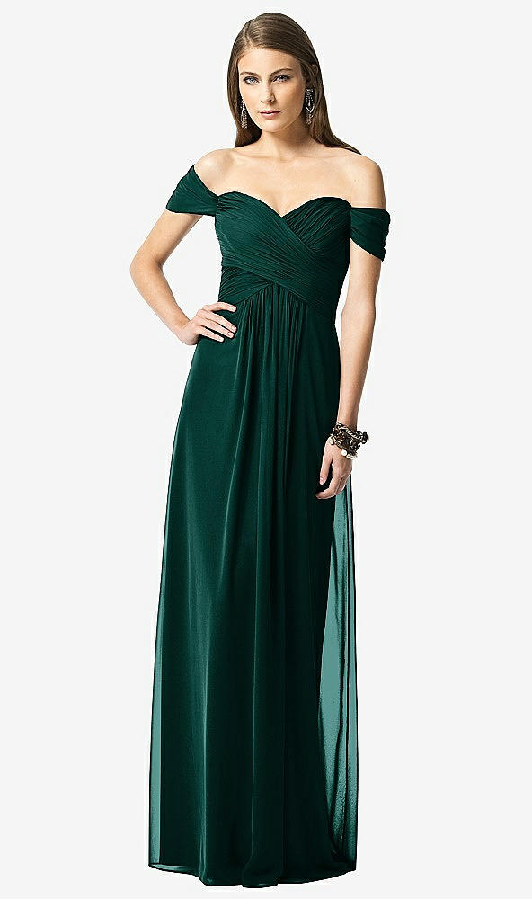 Front View - Evergreen Off-the-Shoulder Ruched Chiffon Maxi Dress - Alessia