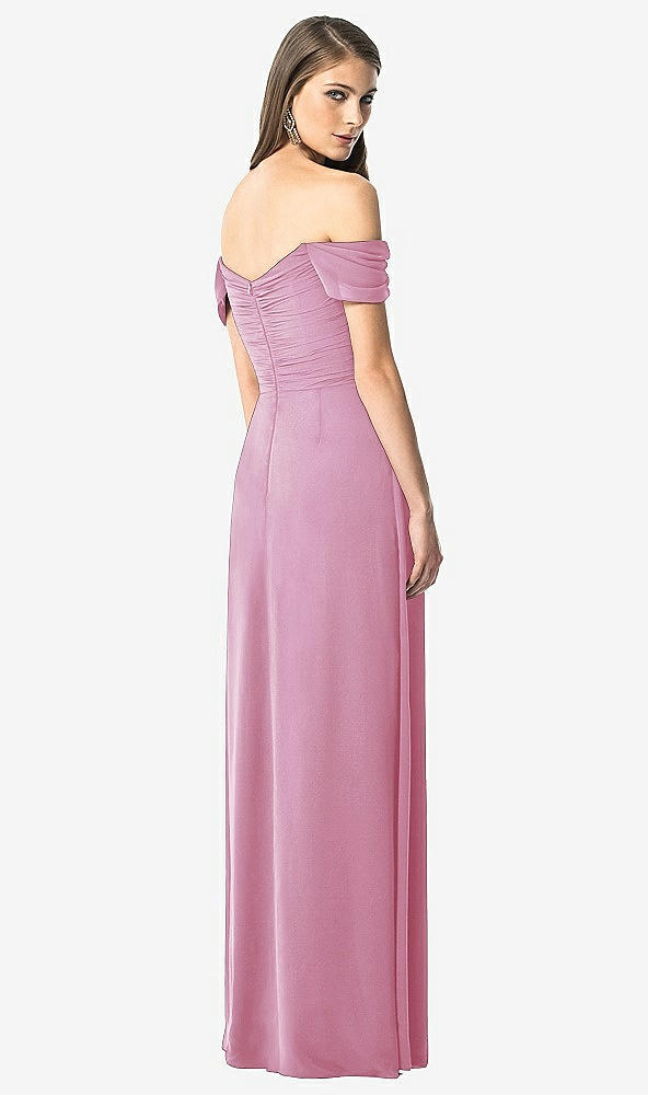 Back View - Powder Pink Off-the-Shoulder Ruched Chiffon Maxi Dress - Alessia