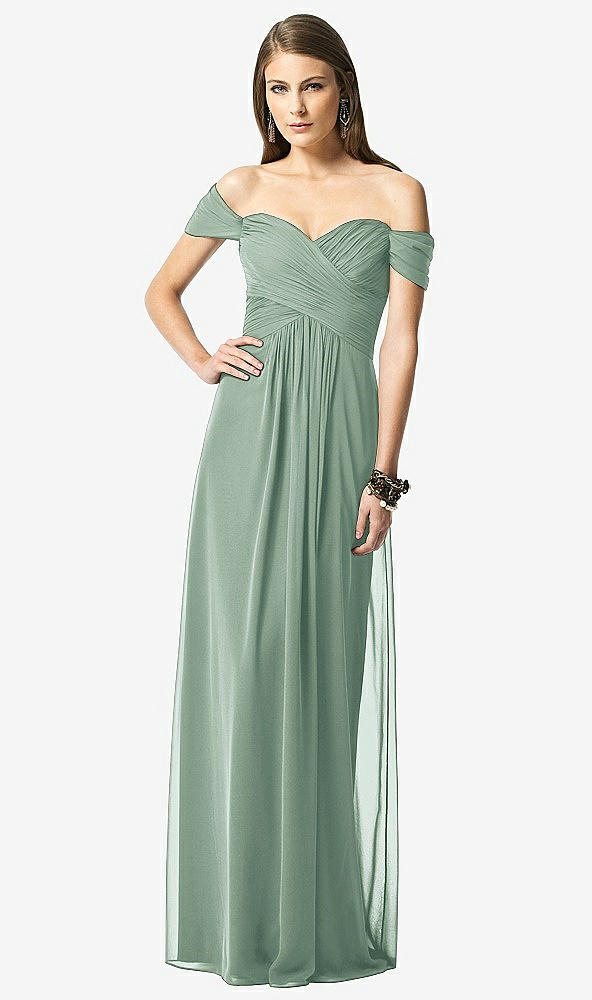 Front View - Seagrass Off-the-Shoulder Ruched Chiffon Maxi Dress - Alessia