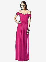 Front View Thumbnail - Think Pink Off-the-Shoulder Ruched Chiffon Maxi Dress - Alessia
