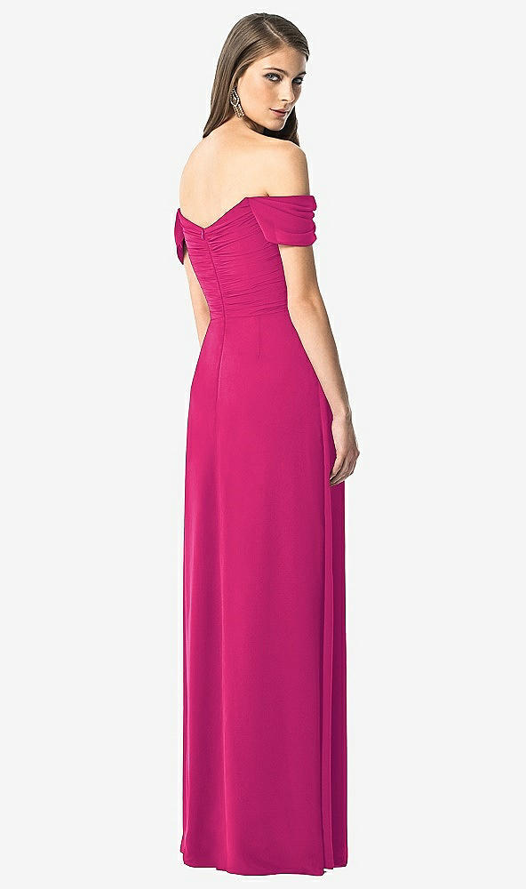 Back View - Think Pink Off-the-Shoulder Ruched Chiffon Maxi Dress - Alessia