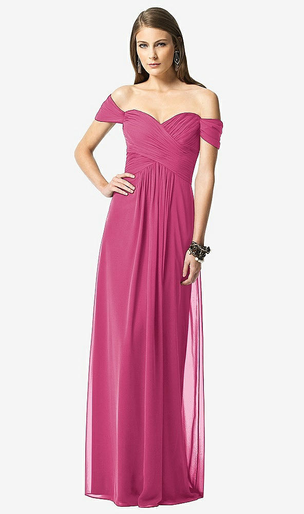 Front View - Tea Rose Off-the-Shoulder Ruched Chiffon Maxi Dress - Alessia