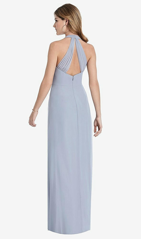 Front View - French Blue V-Neck Halter Chiffon Maxi Dress - Taryn