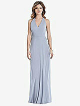 Rear View Thumbnail - French Blue V-Neck Halter Chiffon Maxi Dress - Taryn