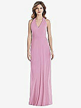 Rear View Thumbnail - Powder Pink V-Neck Halter Chiffon Maxi Dress - Taryn