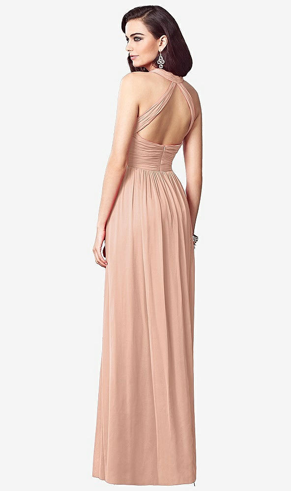 Back View - Pale Peach Ruched Halter Open-Back Maxi Dress - Jada
