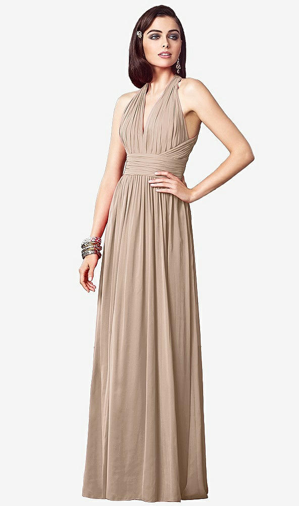 Front View - Topaz Ruched Halter Open-Back Maxi Dress - Jada