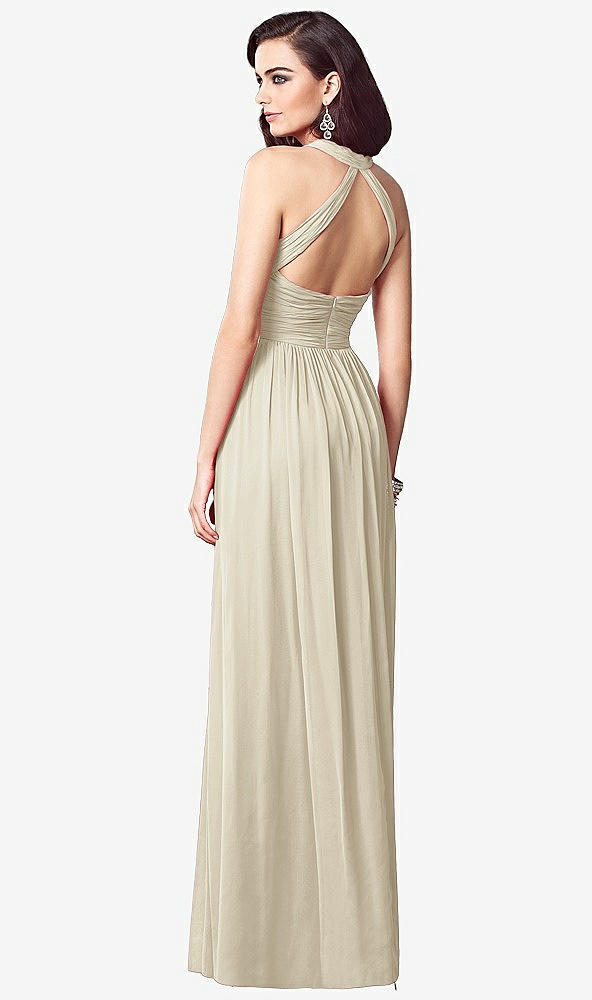 Back View - Champagne Ruched Halter Open-Back Maxi Dress - Jada