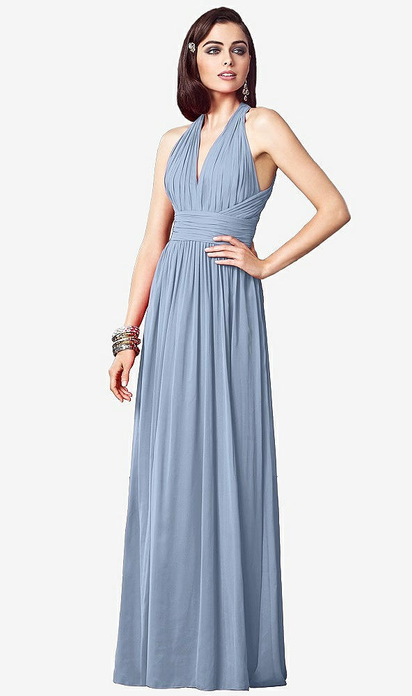 Front View - Cloudy Ruched Halter Open-Back Maxi Dress - Jada