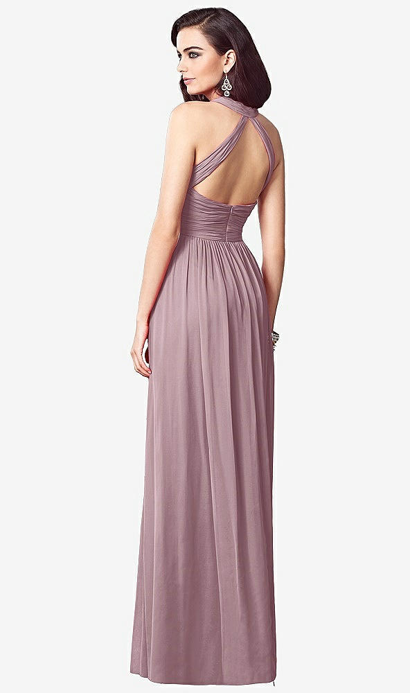 Back View - Dusty Rose Ruched Halter Open-Back Maxi Dress - Jada