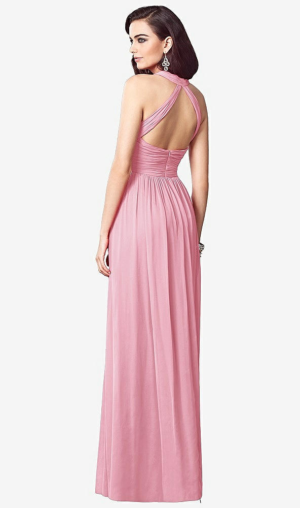 Back View - Peony Pink Ruched Halter Open-Back Maxi Dress - Jada