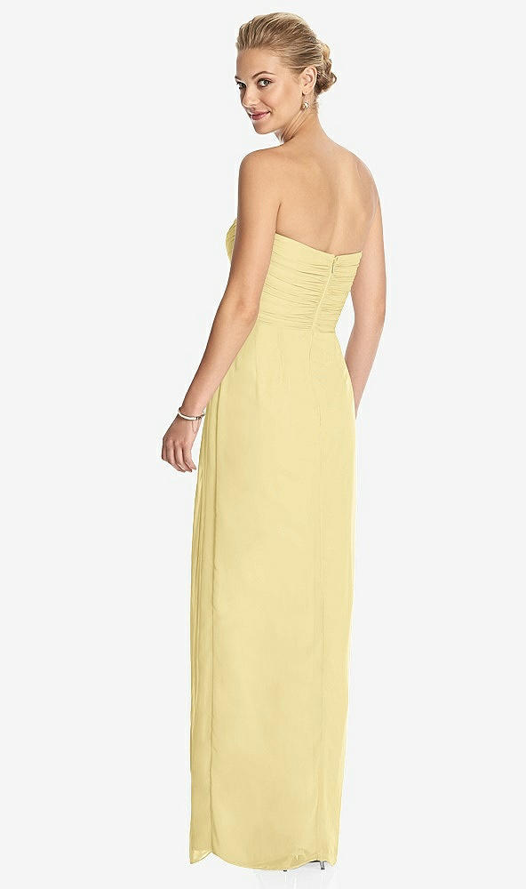 Back View - Pale Yellow Strapless Draped Chiffon Maxi Dress - Lila