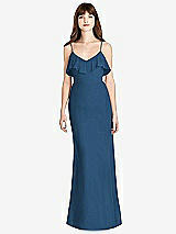 Front View Thumbnail - Dusk Blue Ruffle-Trimmed Backless Maxi Dress