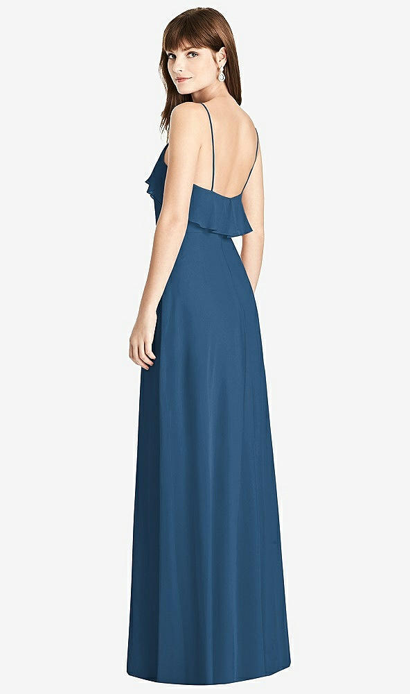 Back View - Dusk Blue Ruffle-Trimmed Backless Maxi Dress