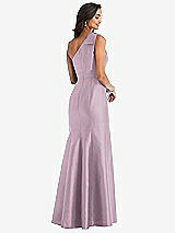 Alt View 2 Thumbnail - Suede Rose Bow One-Shoulder Satin Trumpet Gown