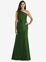 Alt View 1 Thumbnail - Celtic Bow One-Shoulder Satin Trumpet Gown