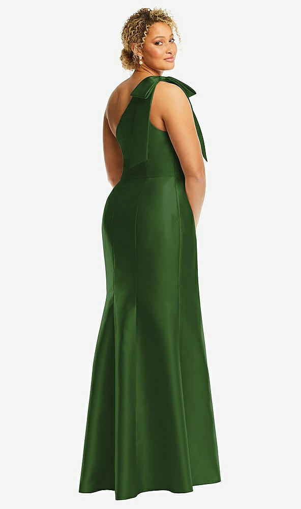 Back View - Celtic Bow One-Shoulder Satin Trumpet Gown