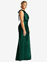 Side View Thumbnail - Hunter Green Bow One-Shoulder Satin Trumpet Gown