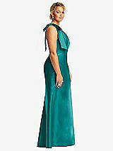 Side View Thumbnail - Jade Bow One-Shoulder Satin Trumpet Gown