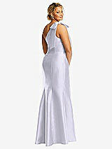Rear View Thumbnail - Silver Dove Bow One-Shoulder Satin Trumpet Gown