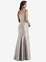 Alt View 3 Thumbnail - Taupe Bow One-Shoulder Satin Trumpet Gown