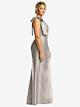 Side View Thumbnail - Taupe Bow One-Shoulder Satin Trumpet Gown