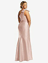 Rear View Thumbnail - Toasted Sugar Bow One-Shoulder Satin Trumpet Gown