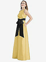 Side View Thumbnail - Maize & Black High-Neck Bow-Waist Maxi Dress with Pockets