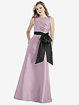 Front View Thumbnail - Suede Rose & Black High-Neck Bow-Waist Maxi Dress with Pockets