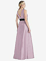 Rear View Thumbnail - Suede Rose & Black High-Neck Bow-Waist Maxi Dress with Pockets