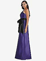 Side View Thumbnail - Grape & Black One-Shoulder Bow-Waist Maxi Dress with Pockets