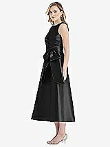 Side View Thumbnail - Black & Black High-Neck Bow-Waist Midi Dress with Pockets